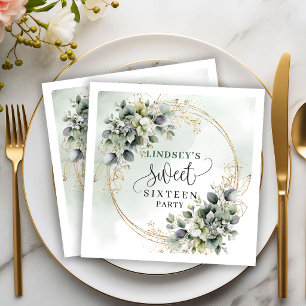Dusty Green Eucalyptus Sweet Sixteen Party Napkins
