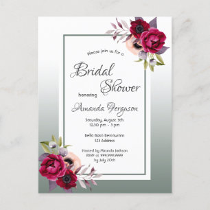 Dusty green florals bridal shower invitation postcard
