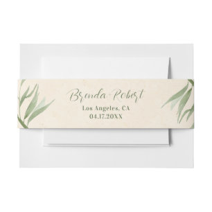 Dusty Green Foliage Beige Paper Invitation Belly Band