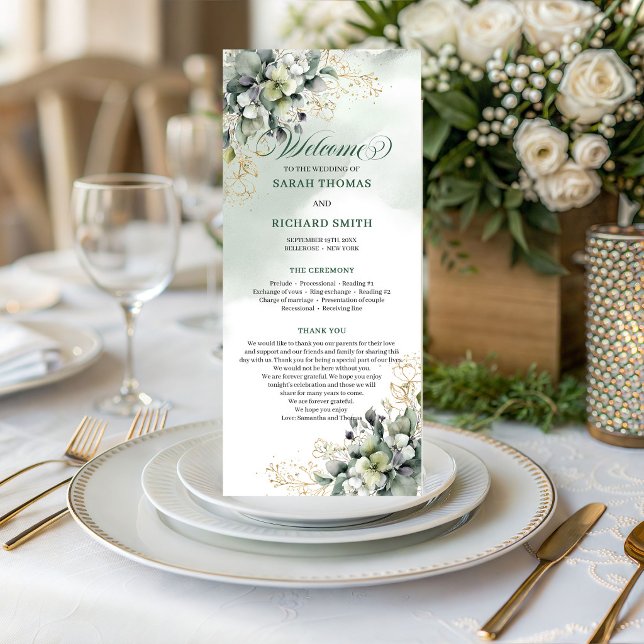Dusty Green Foliage Watercolor Wedding Program (Dusty Green Foliage Watercolor Wedding Program)