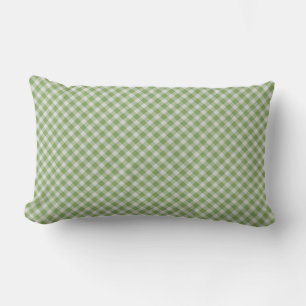 Dusty Green Gingham Checkered Plaid Lumbar Cushion