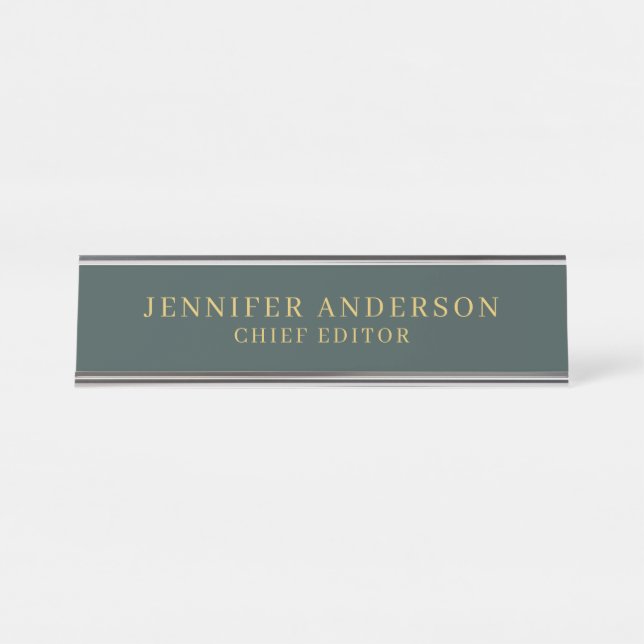 Dusty Green & Gold Colour Professional Modern Plai Desk Name Plate (Front)