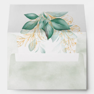 dusty green gold eucalyptus greenery wedding envelope