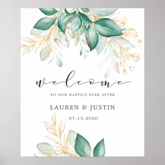 dusty green gold eucalyptus greenery Wedding Poster (Front)