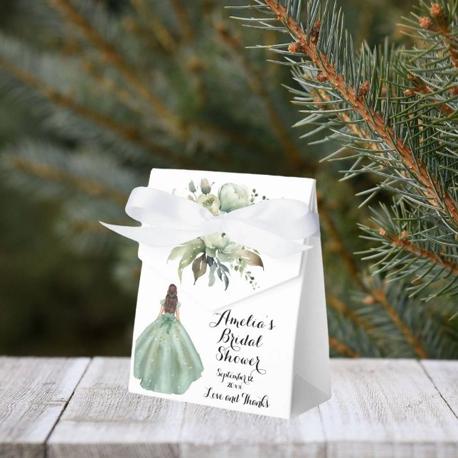 Dusty Green Gold Glitter Dress Bridal Shower Favour Box (Creator Uploaded)