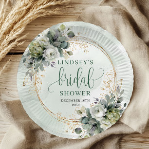 Dusty Green Greenery Bridal Shower Paper Plates