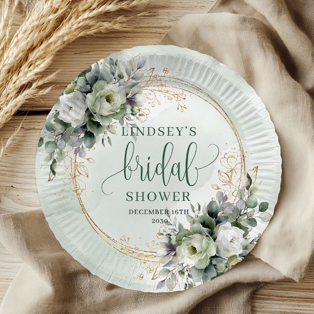 Dusty Green Greenery Bridal Shower Paper Plates (Dusty Green Greenery Bridal Shower Paper Plates)