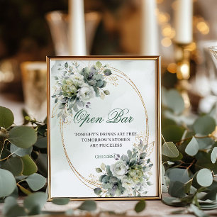Dusty Green Greenery Open Bar Tabletop Sign