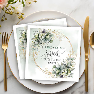 Dusty Green Greenery Sweet 16 Birthday Napkins