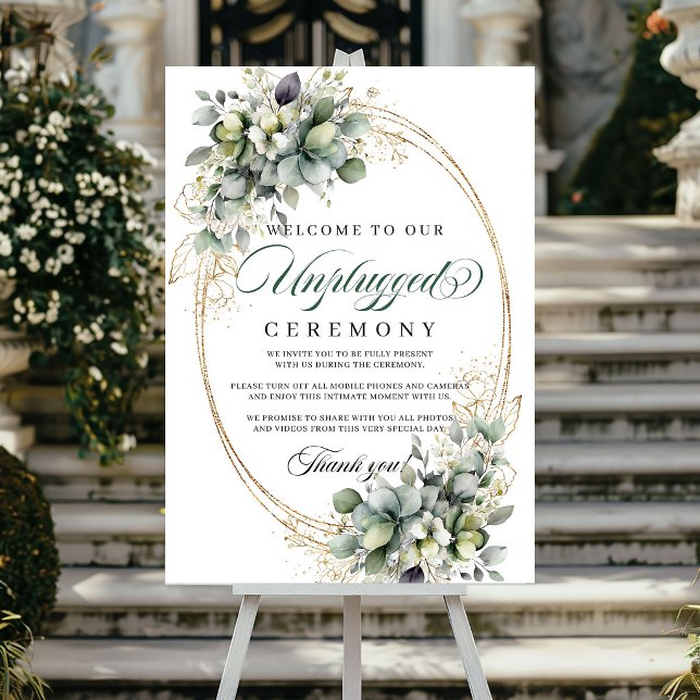 Dusty Green Greenery Unplugged Ceremony Wedding  Poster (Dusty Green Greenery Unplugged Ceremony Wedding Poster)