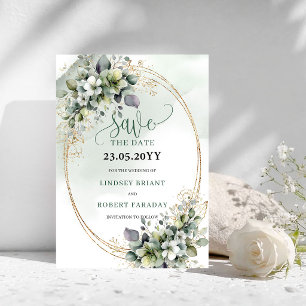 Dusty Green Greenery Watercolor Save The Date