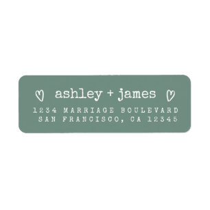 Dusty Green Heart Script Couple Return Address  Return Address Label