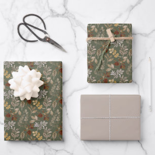 Dusty Green Leaves Elegant Vintage Pattern Wrapping Paper Sheet