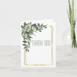 Dusty Green Leaves with White Flowers Thank You Card