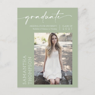 Dusty Green Minimal Script She Did It Photo Grad Postcard