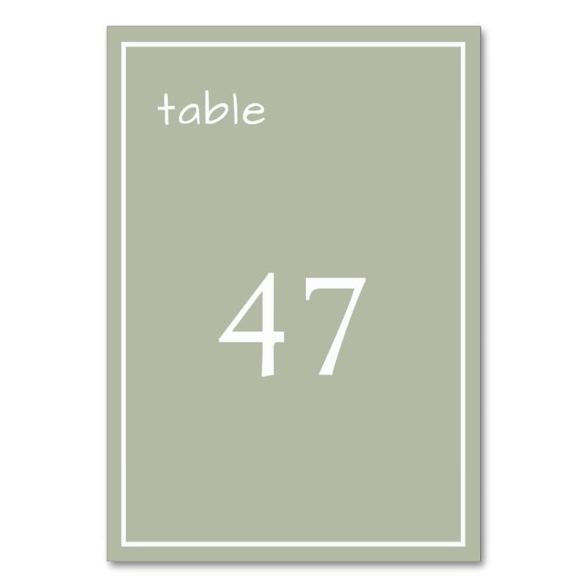 Dusty Green Minimalist Modern Table Card (Front)
