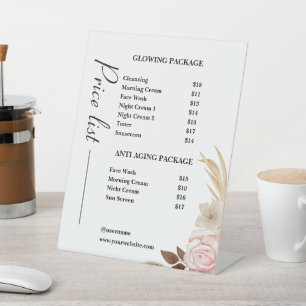 Dusty Green Minimalist Skincare Price List Pedestal Sign
