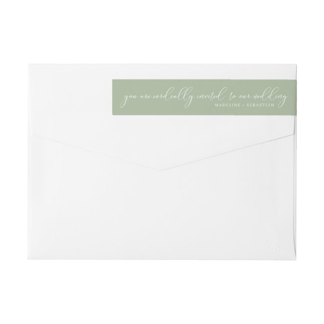 Dusty Green Modern Minimalist Wedding Script Wrap Around Label (Back)