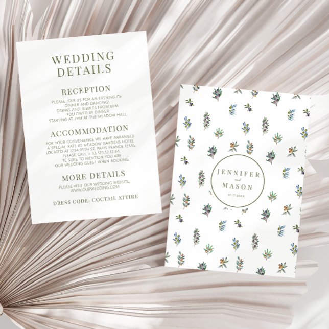 Dusty green olive tree branch wedding details Card (Creator Uploaded)