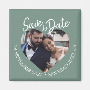 Dusty Green Photo Modern Script Save the Date Magnet