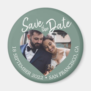 Dusty Green Photo Modern Script Save the Date Magnet