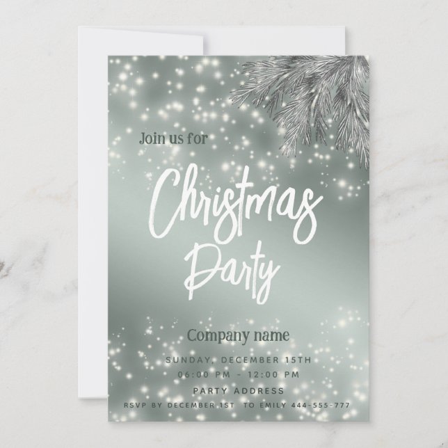 Dusty green  pine branch corporate Christmas  Invitation (Front)