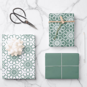 Dusty Green Seamless Arabesque Pattern Wrapping Paper Sheet