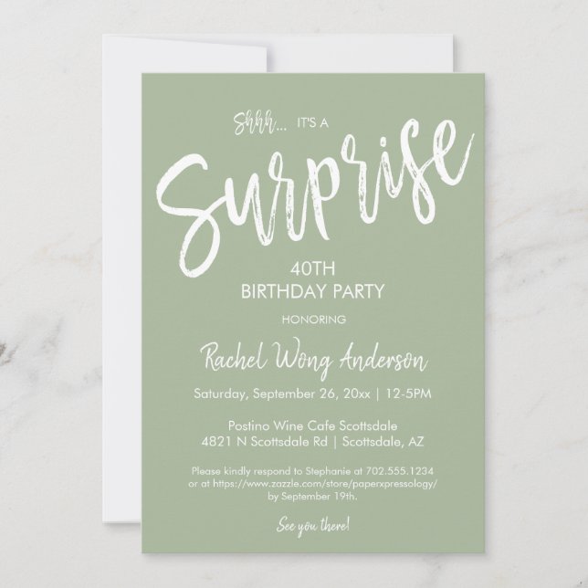 Dusty Green Surprise Birthday Retirement Party  Invitation (Front)