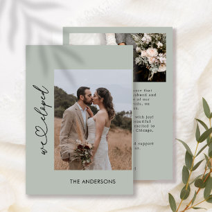 Dusty Green We Eloped 2 Photo Script Wedding Thank You Card