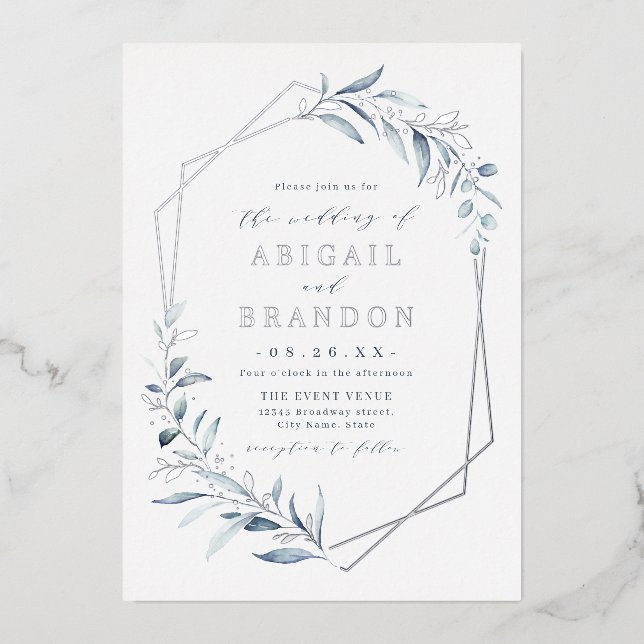Dusty Greenery Silver Geometric Rustic Wedding (Front)
