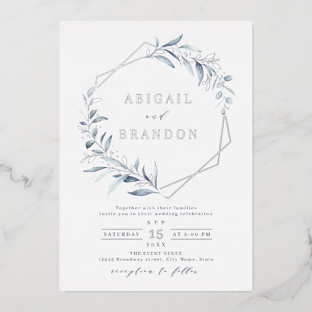 Dusty Greenery Silver Geometric Rustic Wedding (Front)