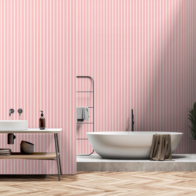 Dusty Indian Pink Two Inch Wide Butcher Stripe Wallpaper (Bathroom)