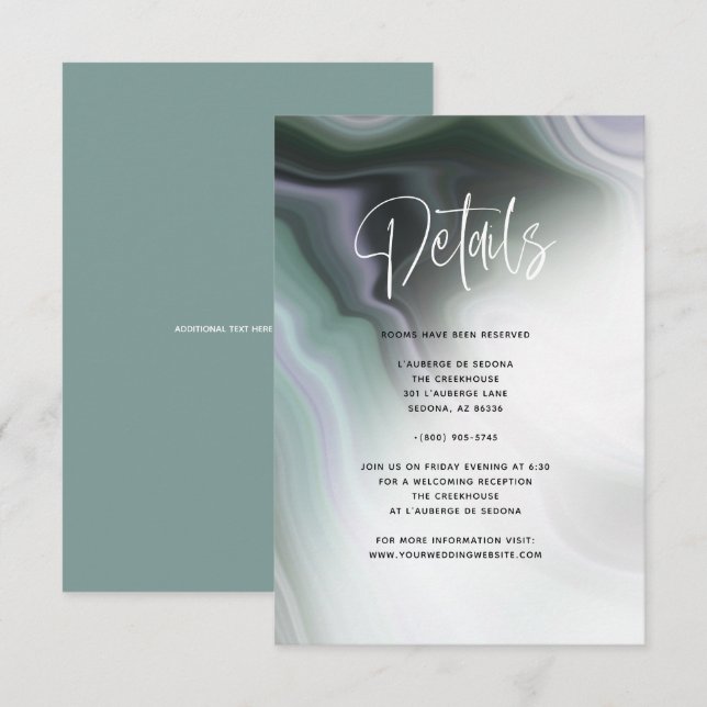 Dusty Jade Sage Green Violet Agate Details Invitation (Front/Back)