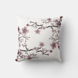 Dusty Lavender and White Japanese Cherry Blossom Cushion