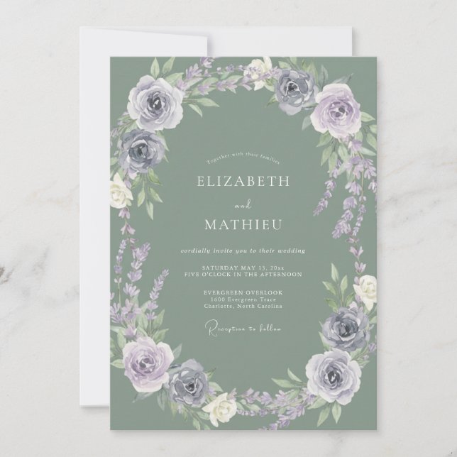 Dusty Lavender Blossom Wedding Invitation (Front)