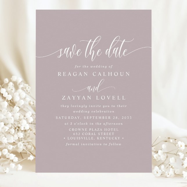 Dusty Lavender Elegant Calligraphy Save The Date (Creator Uploaded)
