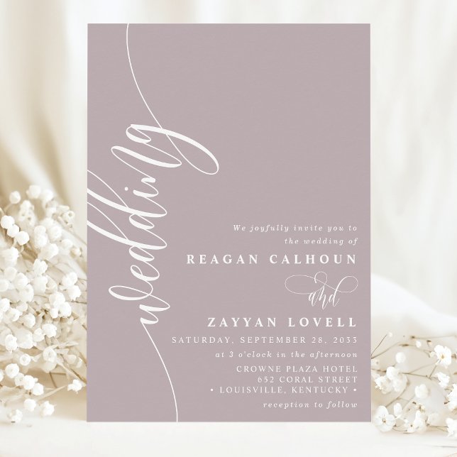 Dusty Lavender Elegant Calligraphy Script Wedding Invitation (Creator Uploaded)