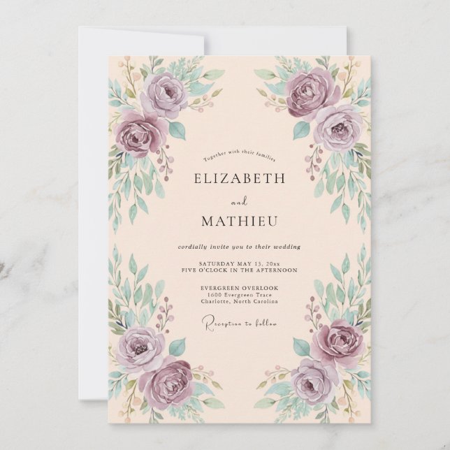 Dusty Lavender Elegant Spring Wedding Invitation (Front)