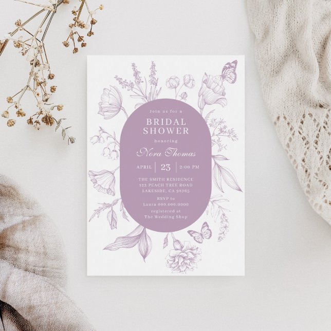 Dusty Lavender Line Art Floral Bridal Shower Invitation (Creator Uploaded)
