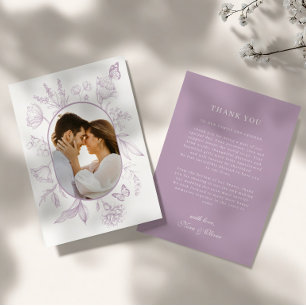 Dusty Lavender Line Art Floral Butterfly Photo Thank You Card
