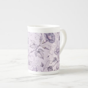 Dusty Lavender Morning Glories Elegant Floral Bone China Mug