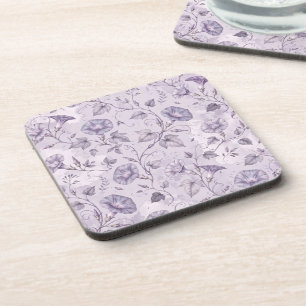 Dusty Lavender Morning Glories Elegant Floral Coaster