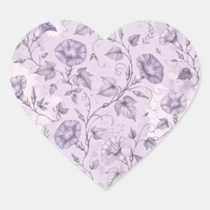 Dusty Lavender Morning Glories Elegant Floral Heart Sticker