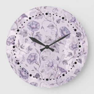Dusty Lavender Morning Glories Elegant Floral Large Clock