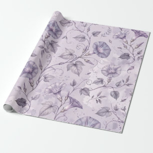 Dusty Lavender Morning Glories Elegant Floral  Wrapping Paper