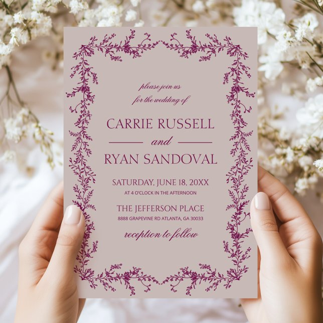 Dusty Lavender Purple Elegant Floral Frame Wedding Invitation (Creator Uploaded)