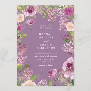 Dusty Lavender Purple Floral Wedding Invitation