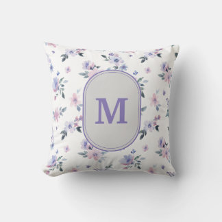 Dusty Lavender Purple Wildflower Monogram Cushion