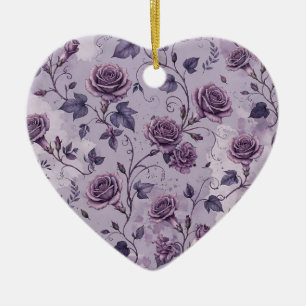 Dusty Lavender Rose Moody Dreamy Hues Floral Ceramic Ornament