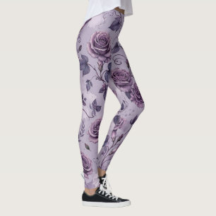Dusty Lavender Rose Moody Dreamy Hues Floral Leggings